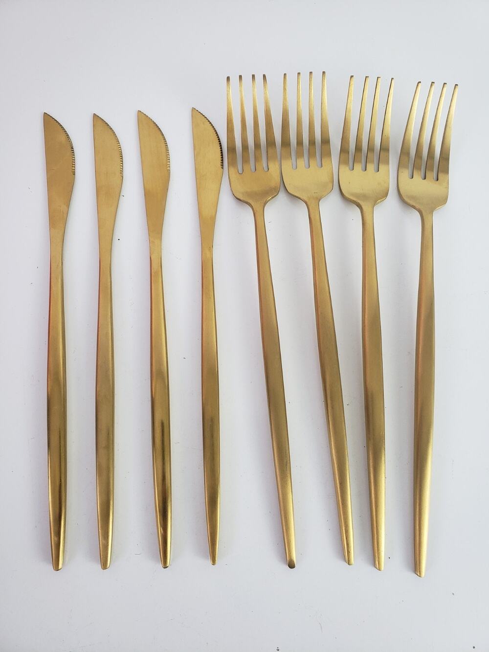Gold Tone Silverware Stainless Flatware Dinner Set 4 Forks, 4 Knives